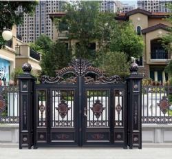 European Style Four-Fold Open Outdoor Villa Garden Gate Electric Garden Aluminum Patio Door with Nature Pressure Treated Metal Frame Aluminum House Gates